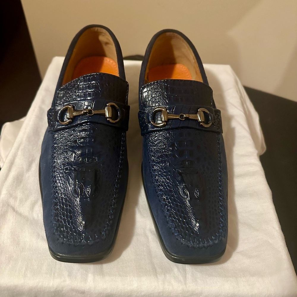 Men's Blue Faux Crocodile Print Loafers